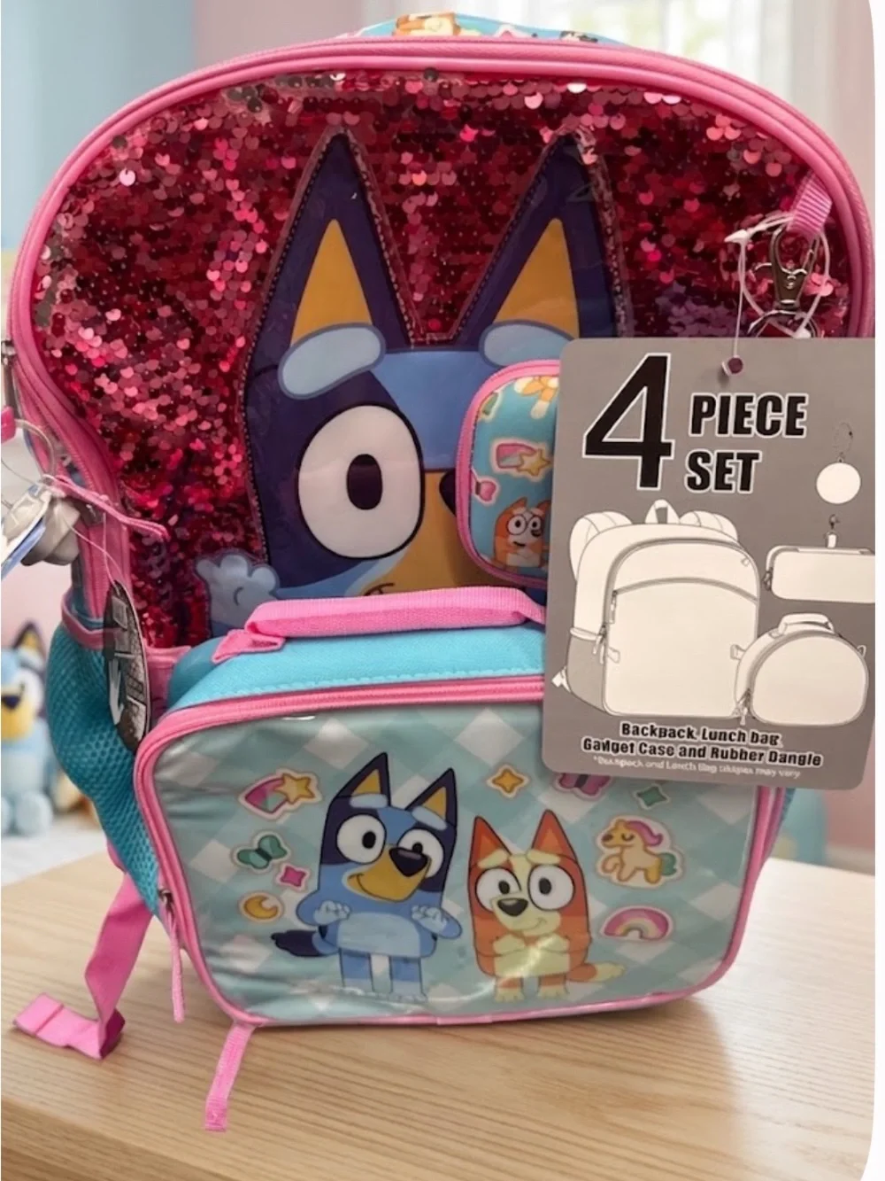 Kids 4-Piece Backpack Set - Pink and Teal